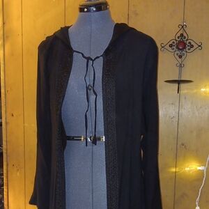 Women's Black Hooded Cape Coat